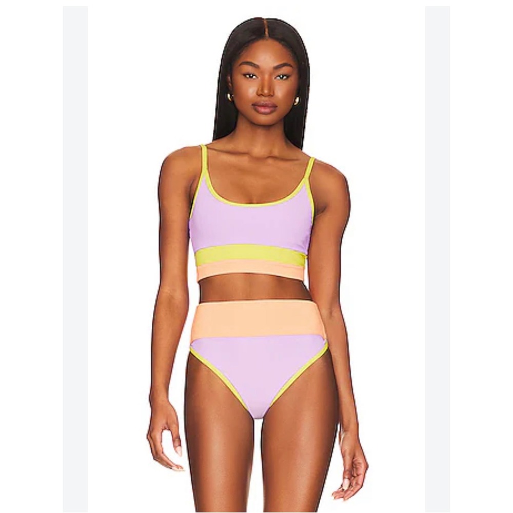 Beach Riot Bikini Set Womens Medium Purple Yellow Orange Excellent Ribbed Retro